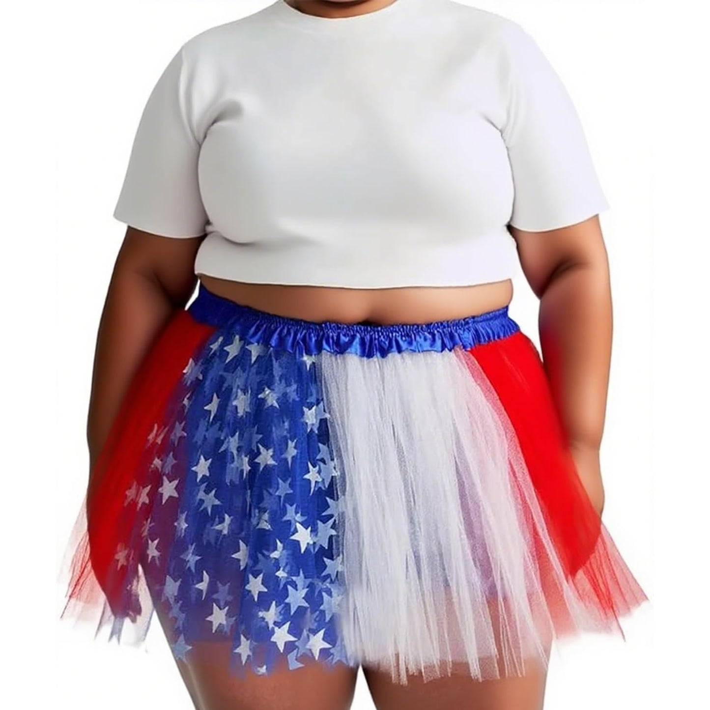 Plus Size Women Adult Red White Blue Running Tutu Skirt,Teens 4th of July Tutu L/3XL USA Star Tulle Skirt Patriotic Costume