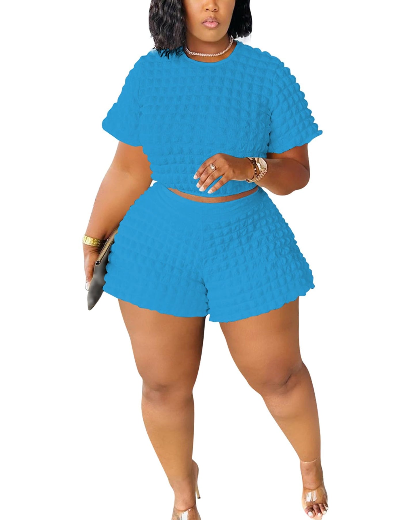 Doweha Womens Two Piece Short Sets for Summer Cute 2 Piece Outfits 2026 Casual Short Sleeve Crop Top And Shorts Matching Sets