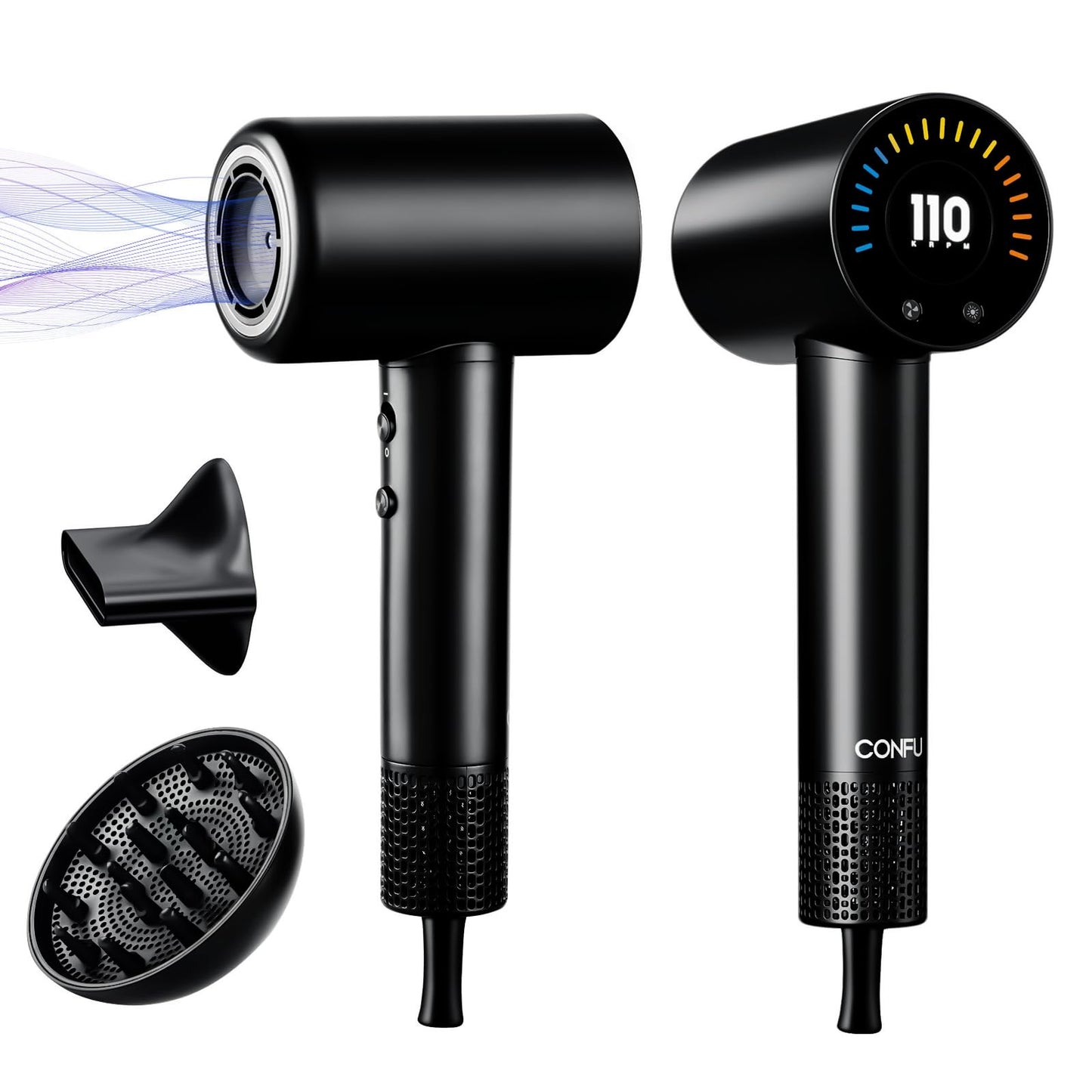 CONFU Hair Dryer, 110000 RPM Fast Drying Blow Dryer with Magnetic Diffuser and Concentrator, Professional Lightweight Ionic Hair Dryer for Women and Men