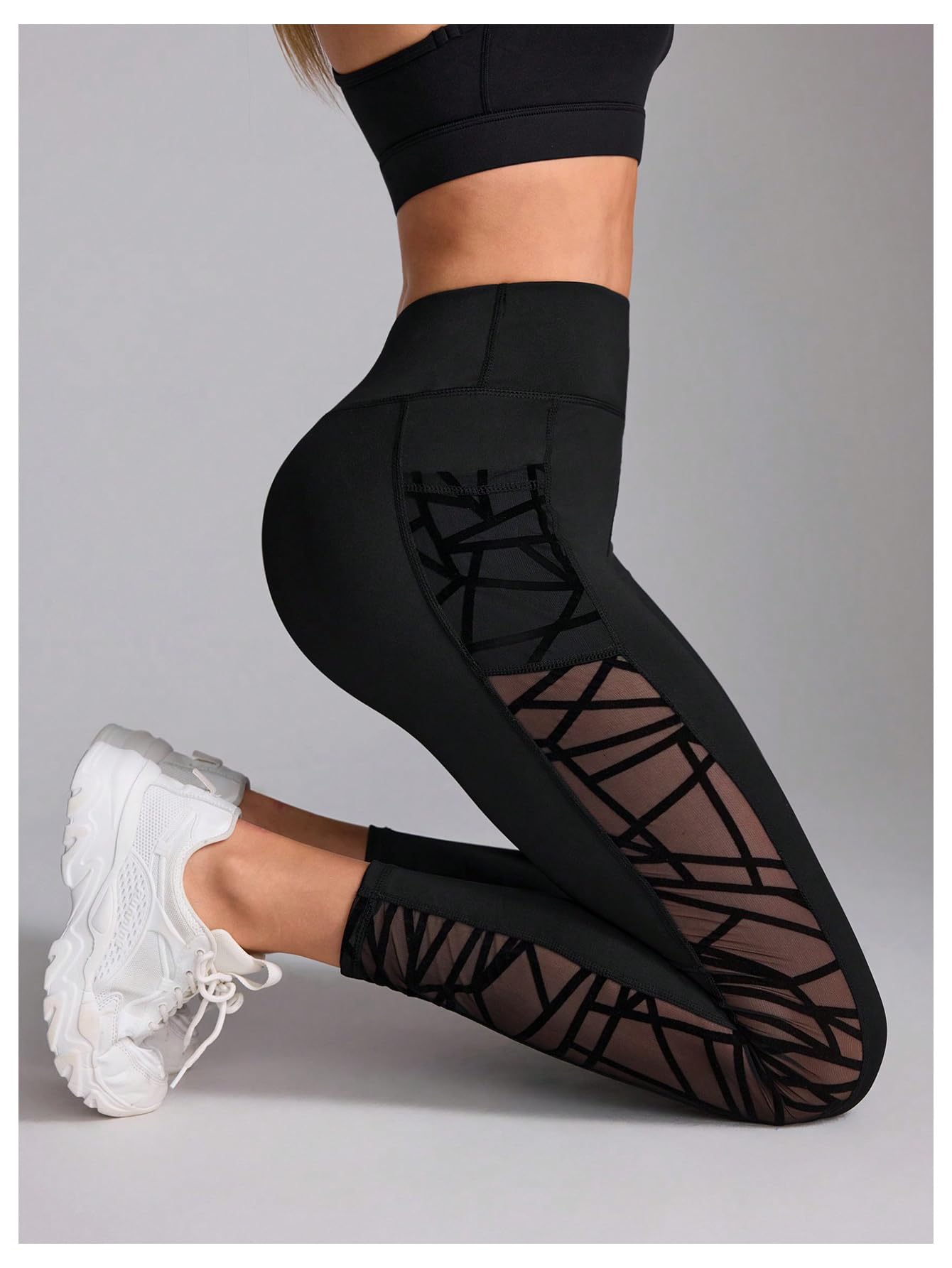 WDIRARA Women's Tummy Control Sheer High Waisted Leggings Stretchy Workout Yoga Pants