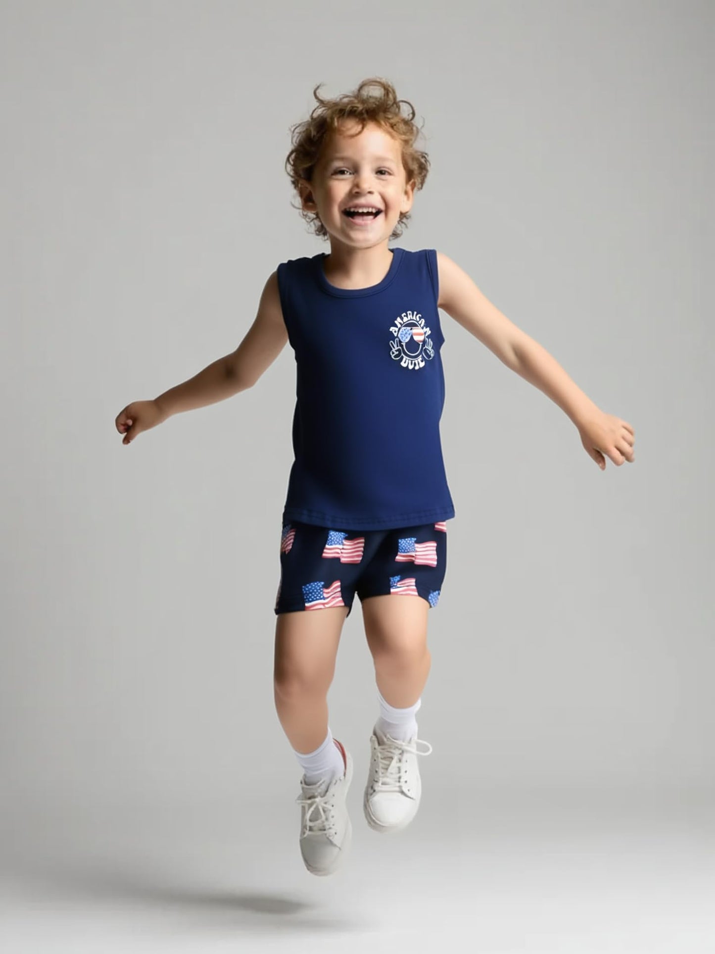 Unique Baby Boys American Boy 4th of July 2pc Tank Shorts Set