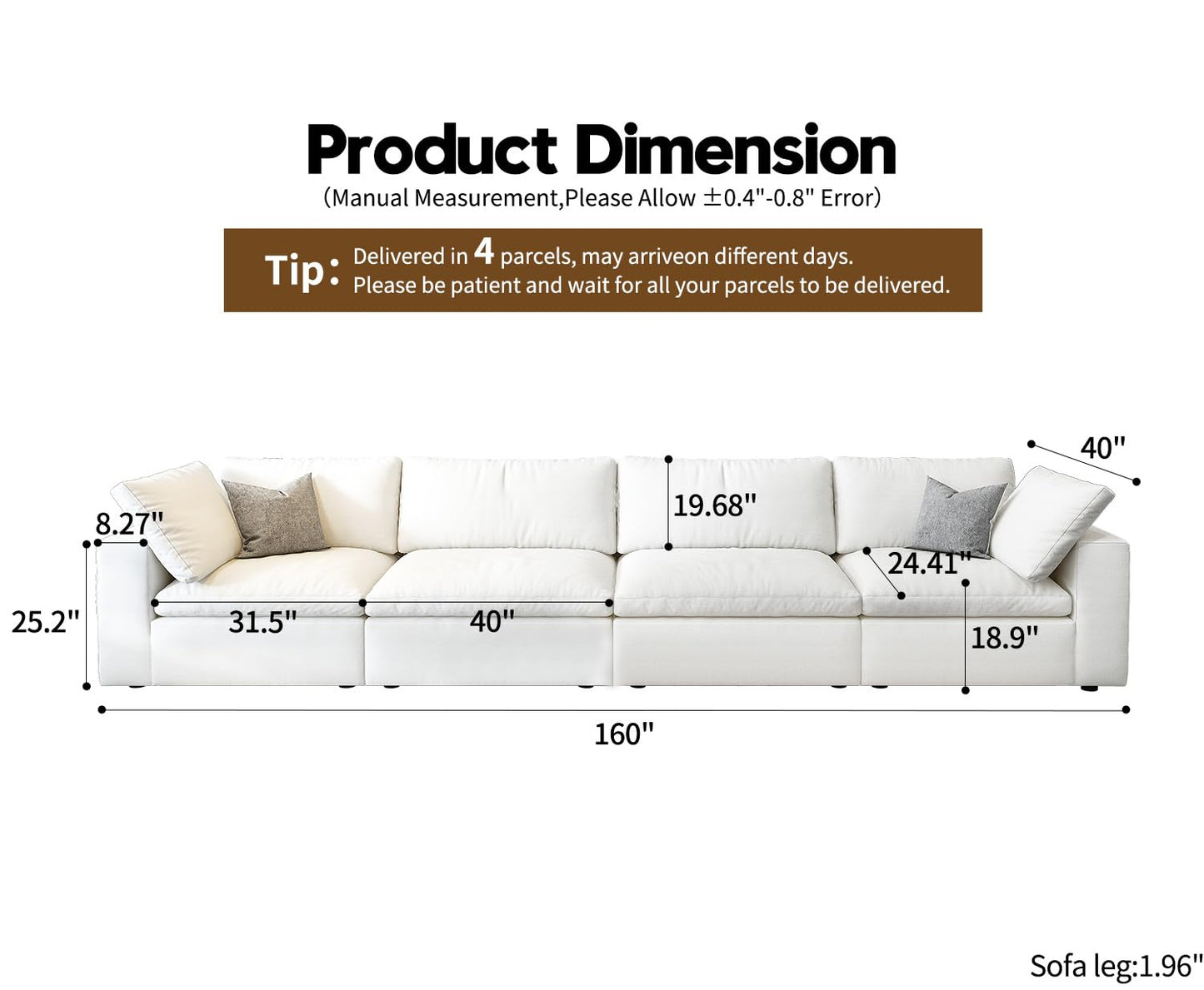 Cloud Modular Sectional Sofa with Storage Ottoman,120" L Shaped Sectional Couches for Living Room,Down Filled Comfort Minimalist Deep Sofa Couches for Office Apartment (White, 3 Seater+1 Ottoman)