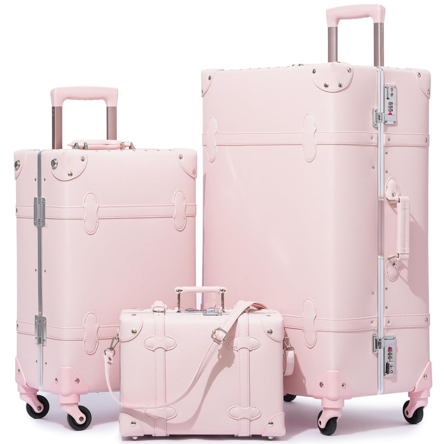 urecity Vintage Luggage Sets of 3 Piece - Hardside Lightweight Spinner Suitcases - Retro Travel Set includes Under Seat Train Case, 26"+20"+12"