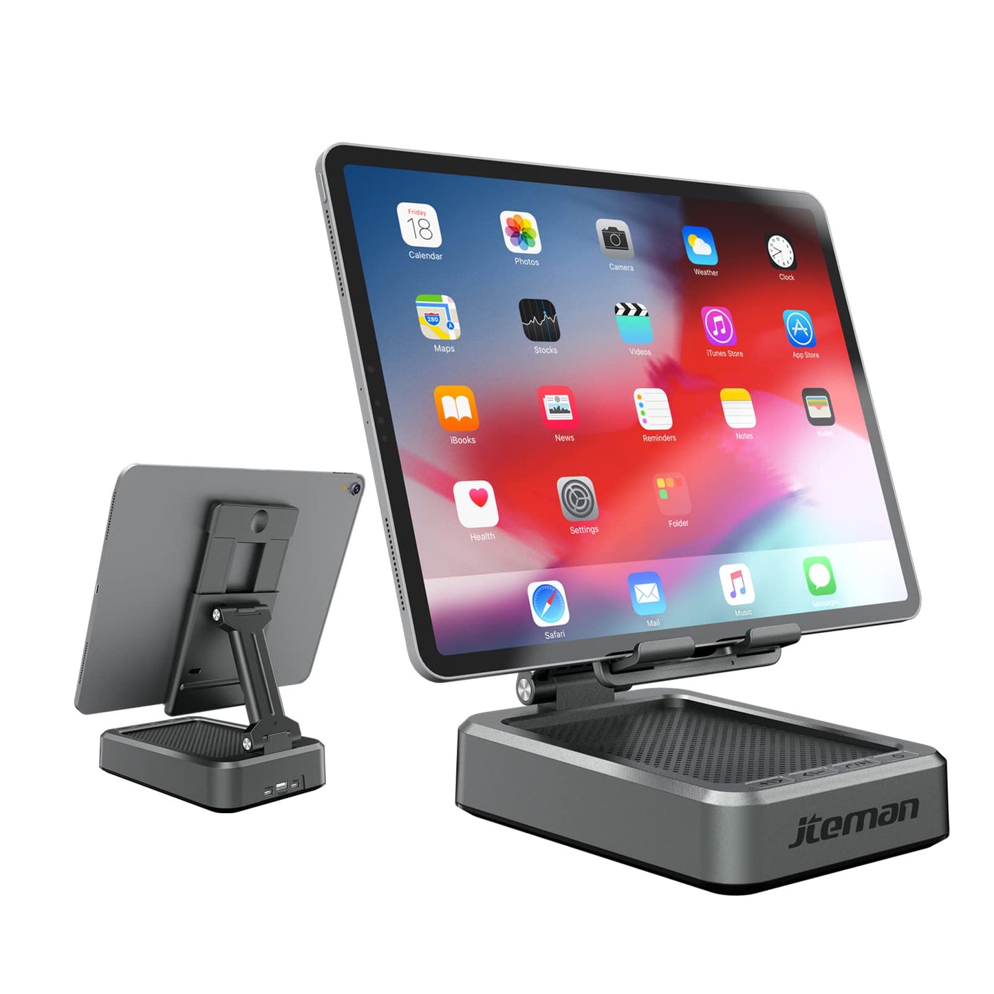 JTEMAN Tablet Stand Adjustable with Bluetooth Speakers,Kitchen Gadgets,Gifts for Women Men,Wireless Bluetooth Speaker Tablet Holder,Desk Mic Charging Sation Compatible with Phones and Tablet