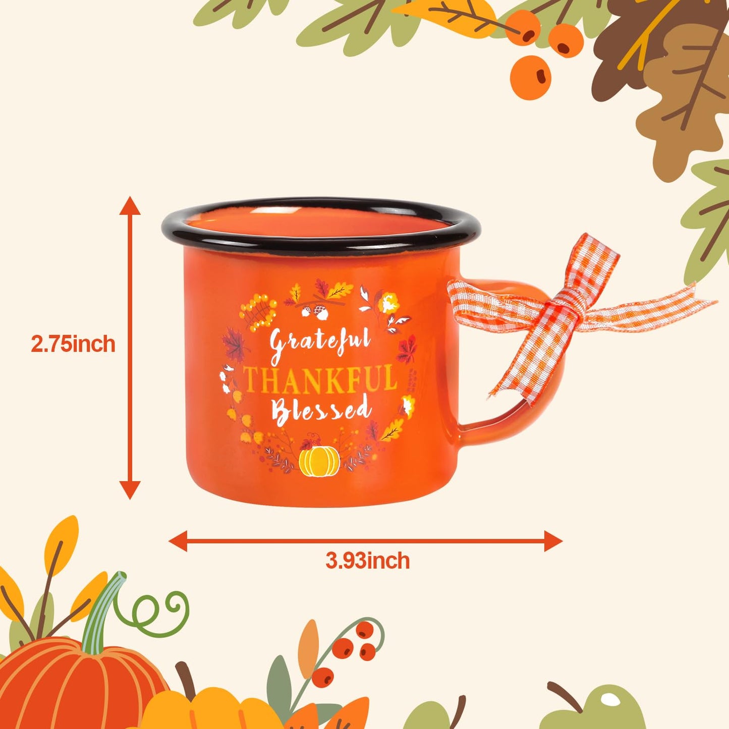 Quera 4 Pcs Fall Thanksgiving Mini Coffee Mug, Pumpkin Mini Coffee Cups for Tiered Tray Decor Autumn Centerpieces, Farmhouse Kitchen Coffee Bar PartyDecorations, Birthday Gift, 240ml