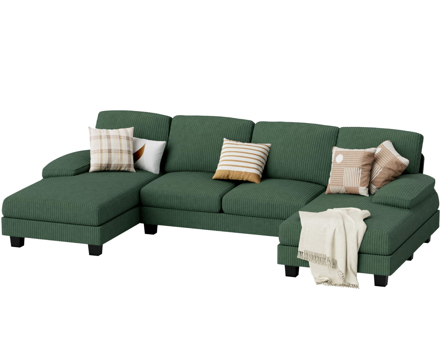 JUMMICO Sectional Couches for Living Room, U Shaped Couch with Chenille Fabric, 4 Seat Modern Sofa with Removable Pillows for Apartment and Small Space (Corduroy, Beige)