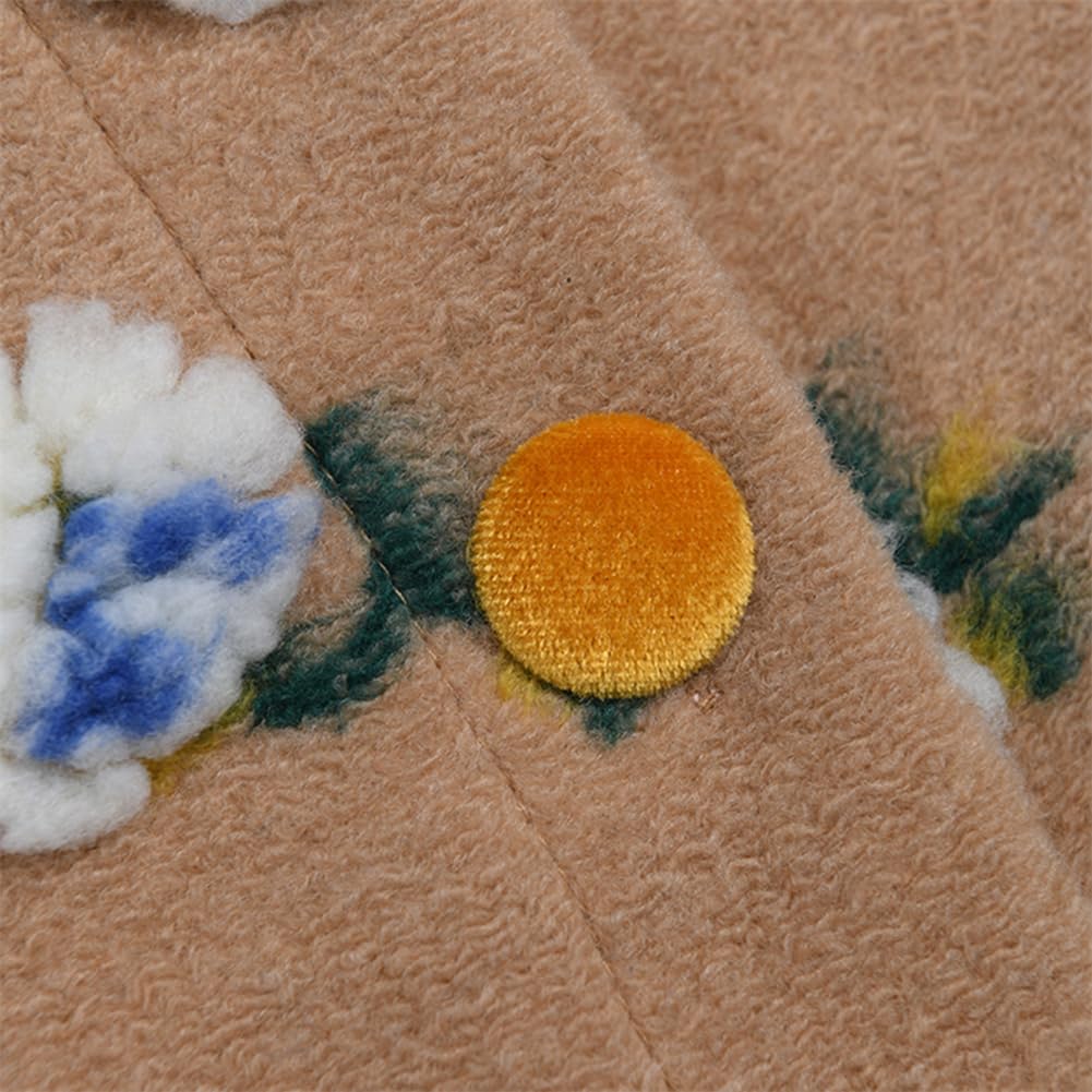 HOULENGS Women's Cropped Floral Print Fleece Bomber Jacket Casual Puff Sleeve Button Down Coats Winter Warm Outerwears