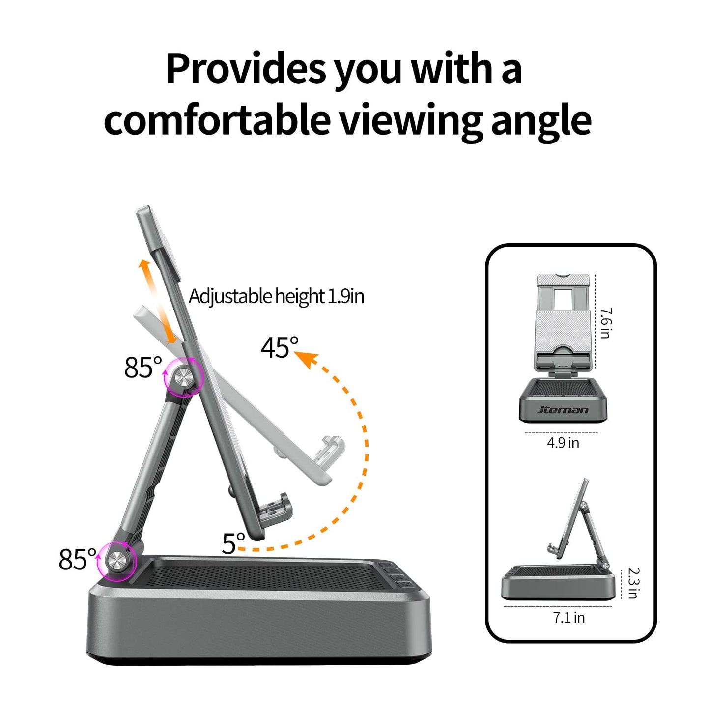 JTEMAN Tablet Stand Adjustable with Bluetooth Speakers,Kitchen Gadgets,Gifts for Women Men,Wireless Bluetooth Speaker Tablet Holder,Desk Mic Charging Sation Compatible with Phones and Tablet