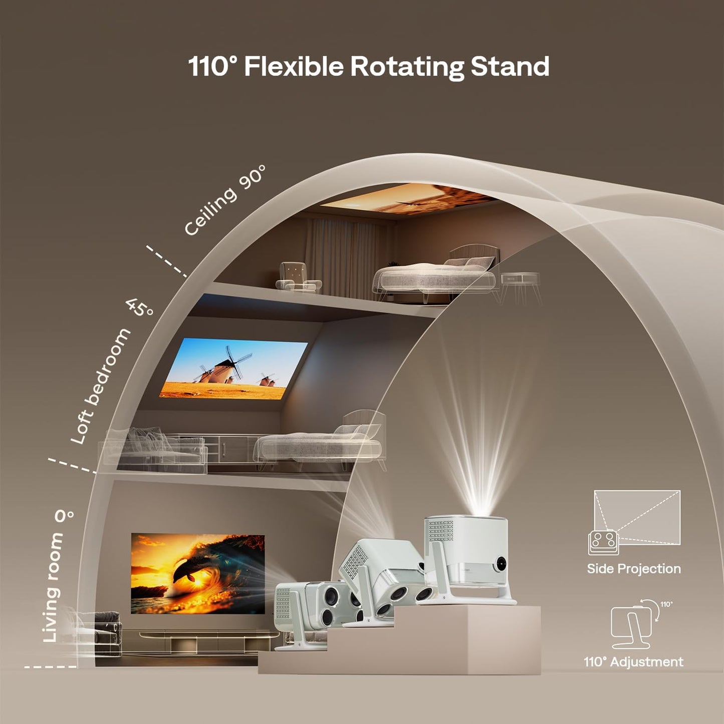 BOOM mini 4-in-1 Smart Projector Built-in Google TV, 10,000+ Apps, Real-Time Focus & Keystone, 20W Speakers DoIby Audio, 500 ANSI Lumens Outdoor Movie Projector with WiFi and Bluetooth, Black