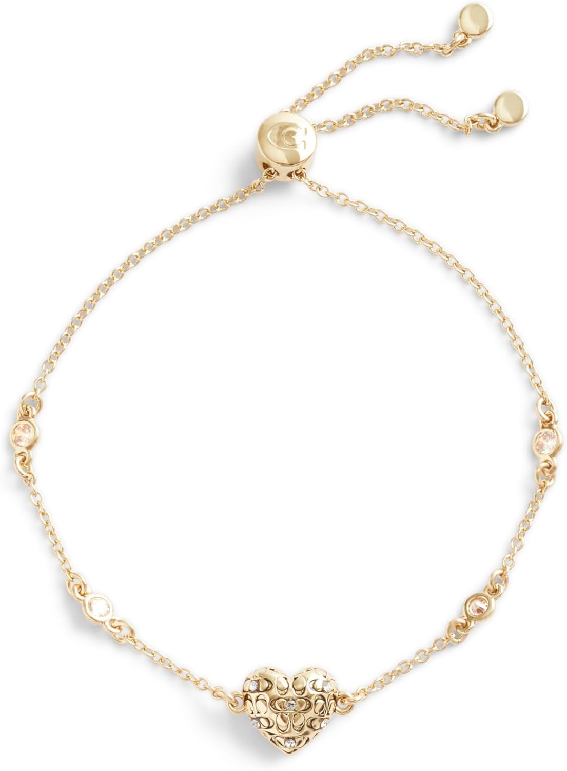 Coach, Women's, Signature Quilted Heart Slider Bracelet, Crystal/Gold, One Size