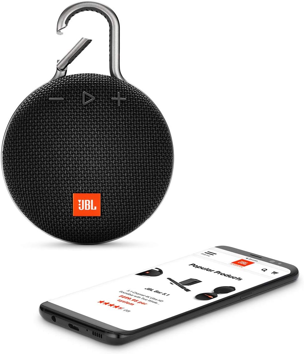 JBL Clip 3, Blue - Waterproof, Durable & Portable Bluetooth Speaker - Up to 10 Hours of Play - Includes Noise-Cancelling Speakerphone & Wireless Streaming