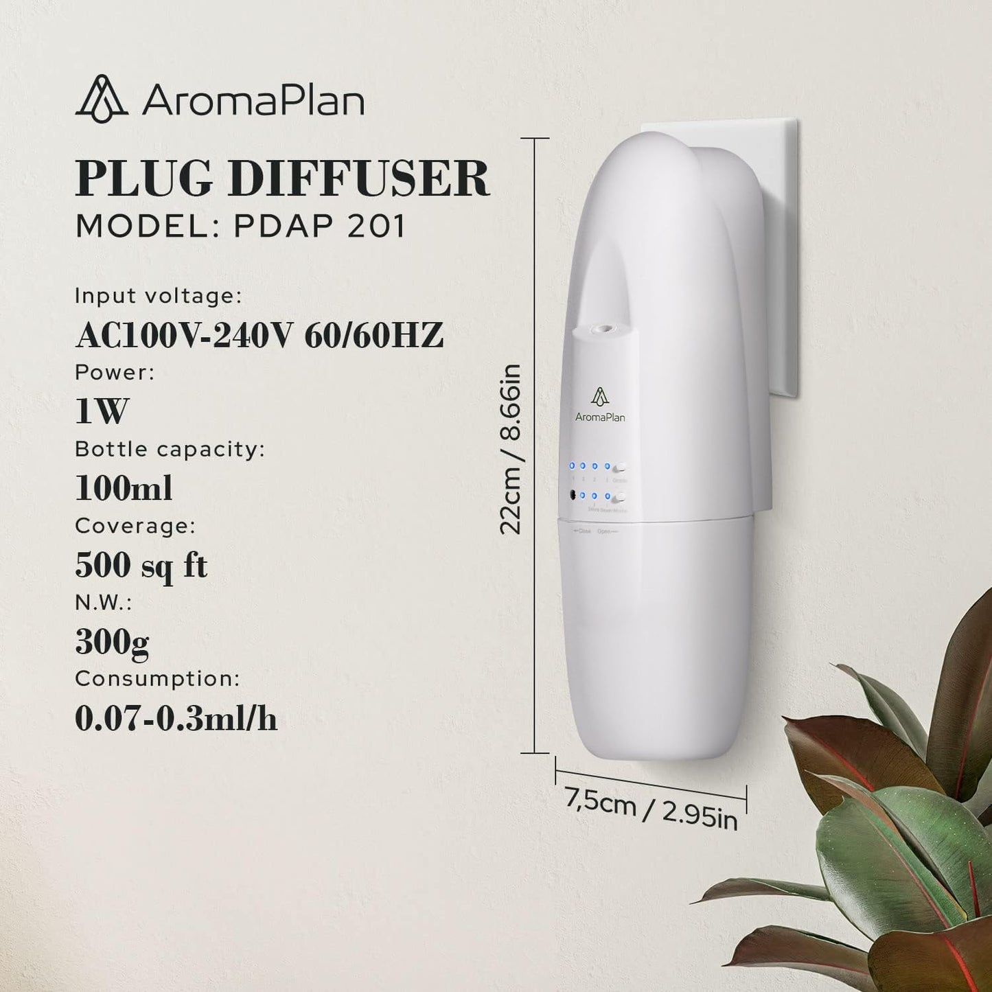 AROMAPLAN Authentic Plug in Waterless Diffuser - Up to 500 Sq. FT Coverage - Nanotechnology Plug in Oil Diffuser for Essential Oils -for Home and Office - Wall Silent & Waterless Oil Diffuser (White)