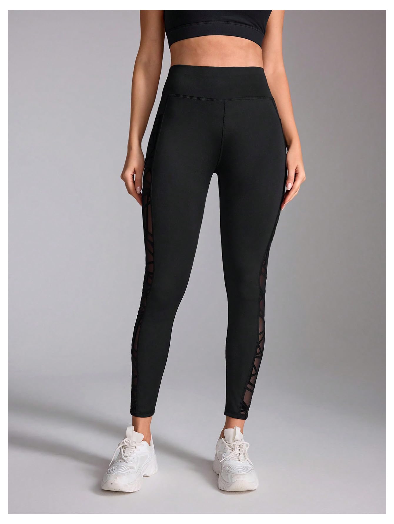 WDIRARA Women's Tummy Control Sheer High Waisted Leggings Stretchy Workout Yoga Pants