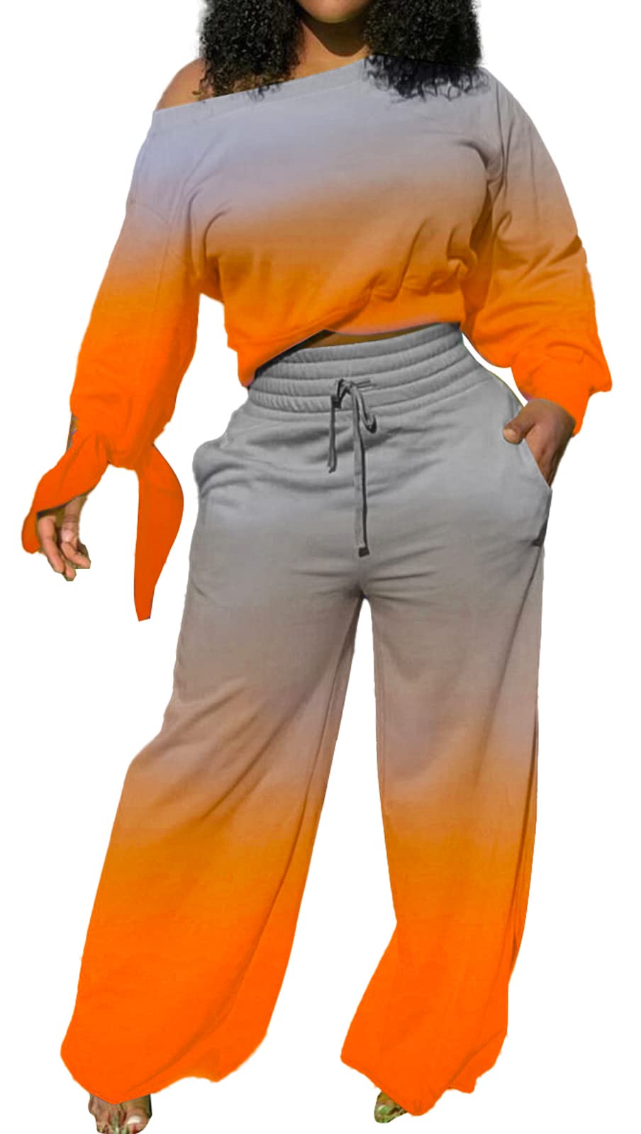 sexycherry Casual 2 Piece Outfits for Women Sexy Long Sleeve Sweatsuit Jogging Long Pants Sets Tracksuit with Pockets