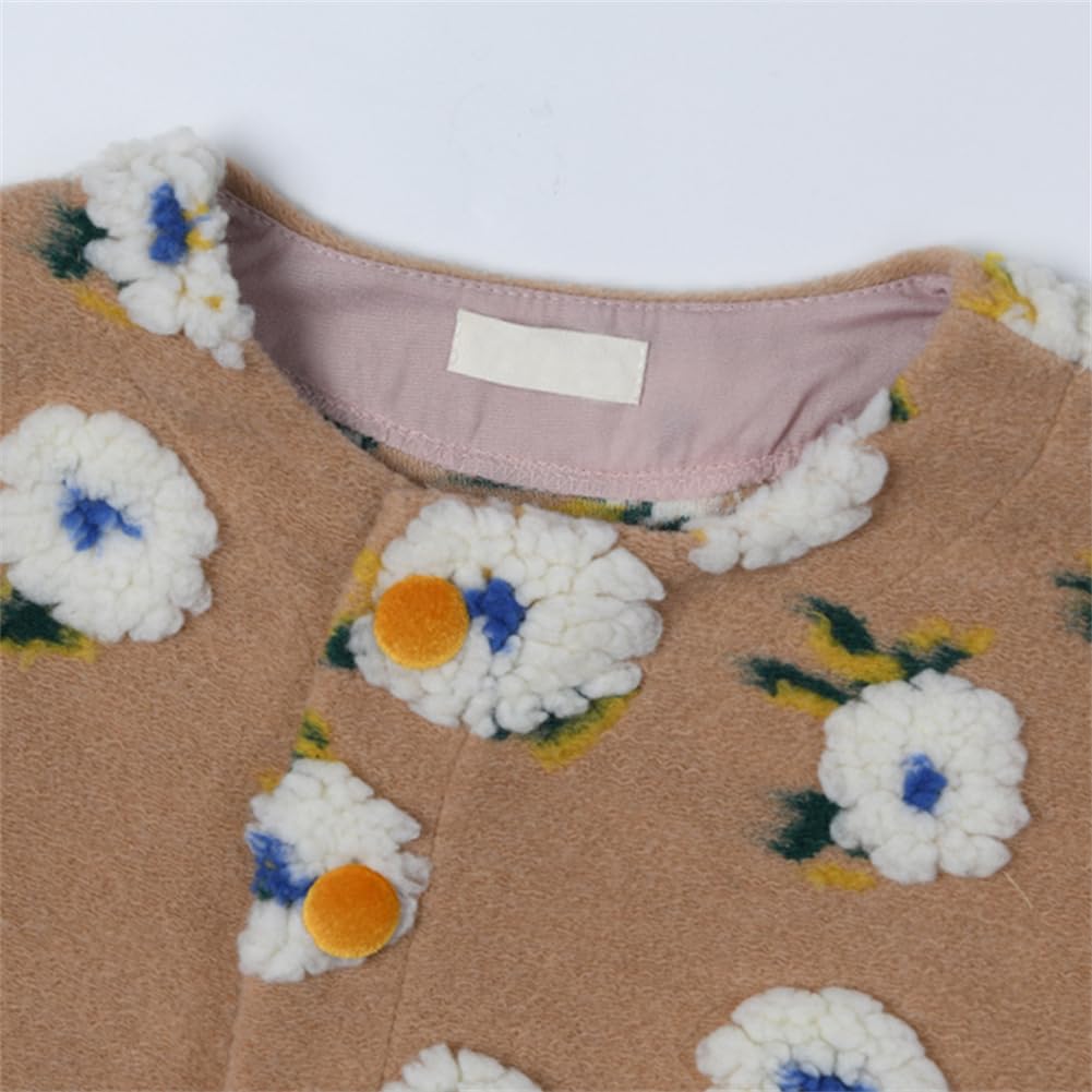 HOULENGS Women's Cropped Floral Print Fleece Bomber Jacket Casual Puff Sleeve Button Down Coats Winter Warm Outerwears