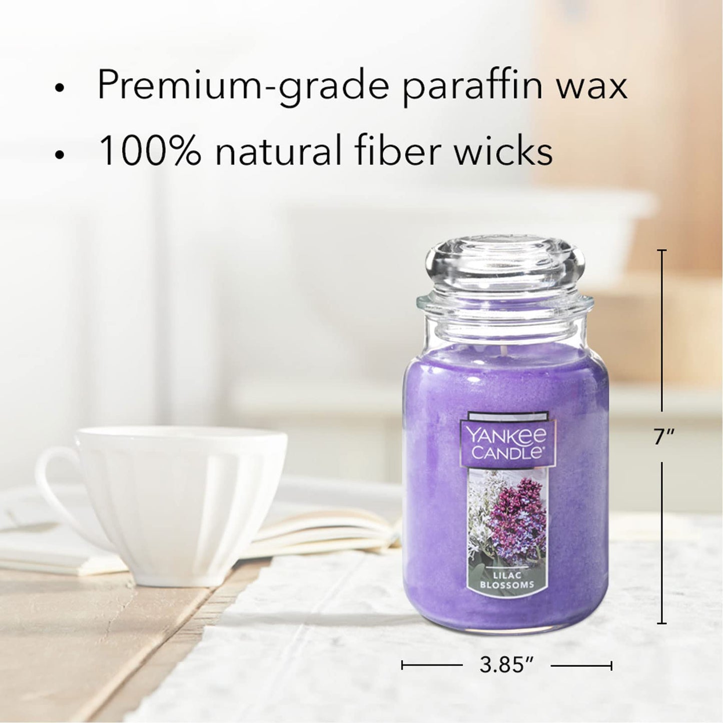 Yankee Candle Lilac Blossoms Scented, Classic 22oz Large Jar Single Wick Candle, Over 110 Hours of Burn Time, Perfect for Gifting, Gatherings and Seasonal Decorations