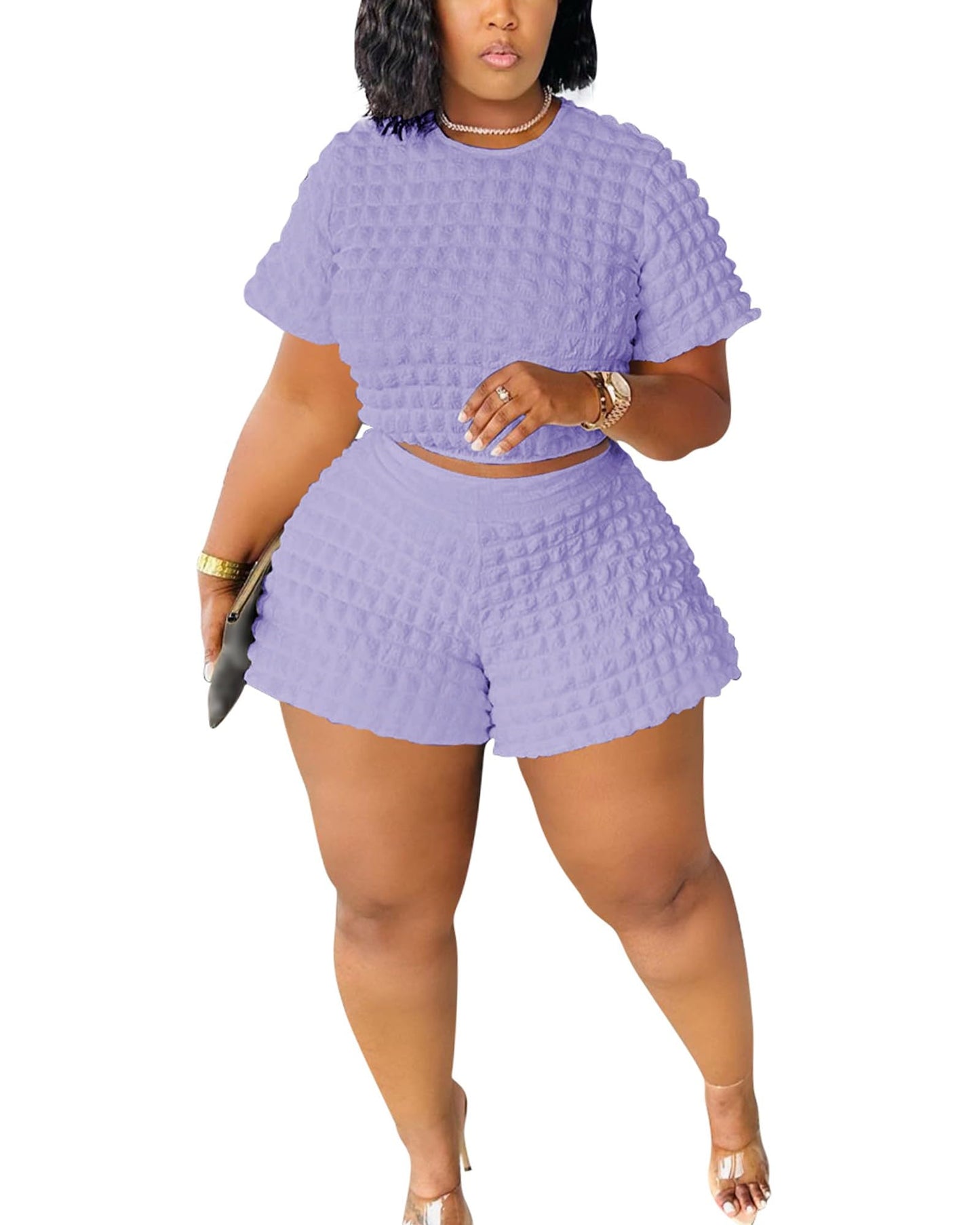 Doweha Womens Two Piece Short Sets for Summer Cute 2 Piece Outfits 2026 Casual Short Sleeve Crop Top And Shorts Matching Sets