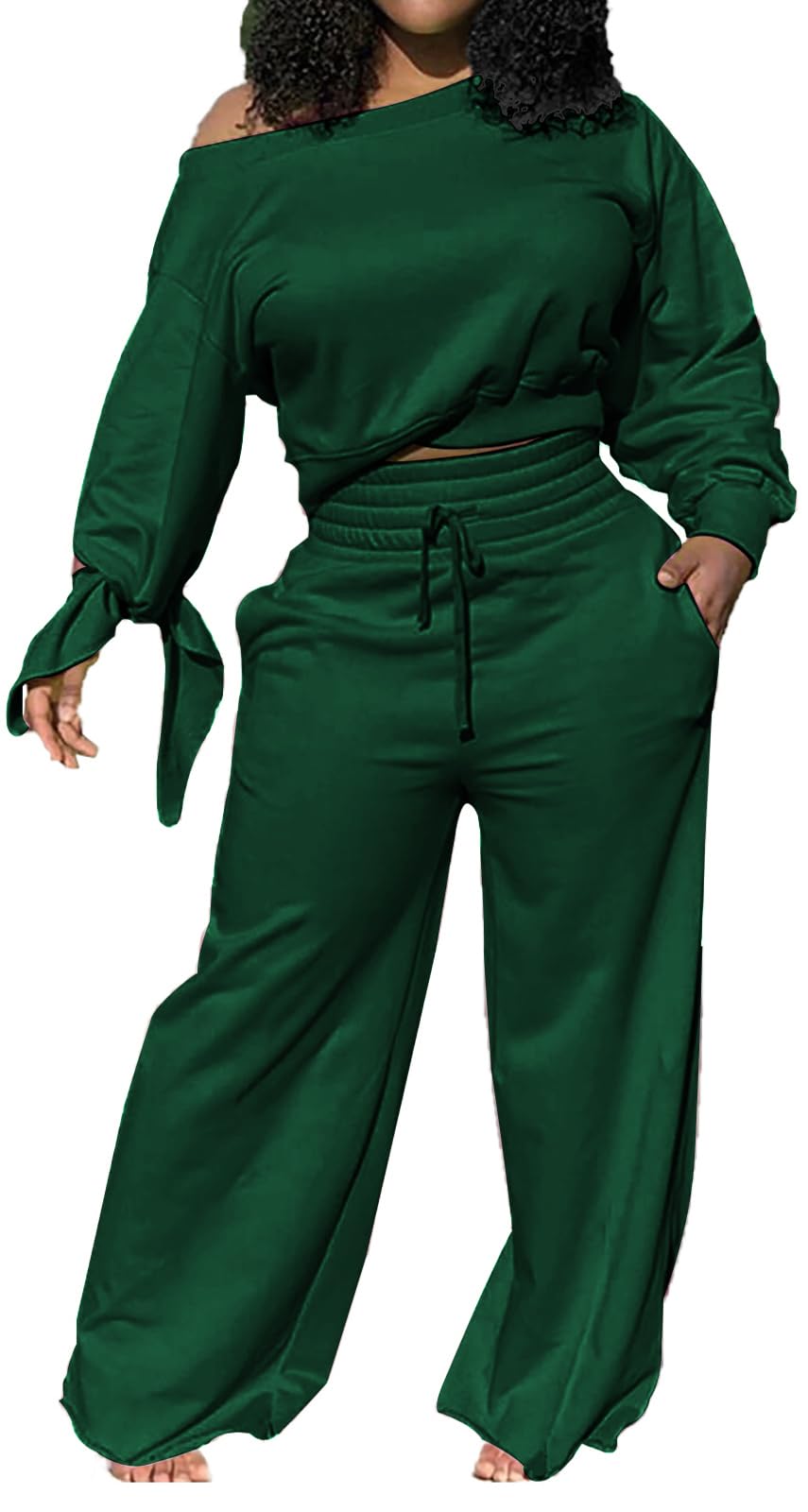 sexycherry Casual 2 Piece Outfits for Women Sexy Long Sleeve Sweatsuit Jogging Long Pants Sets Tracksuit with Pockets