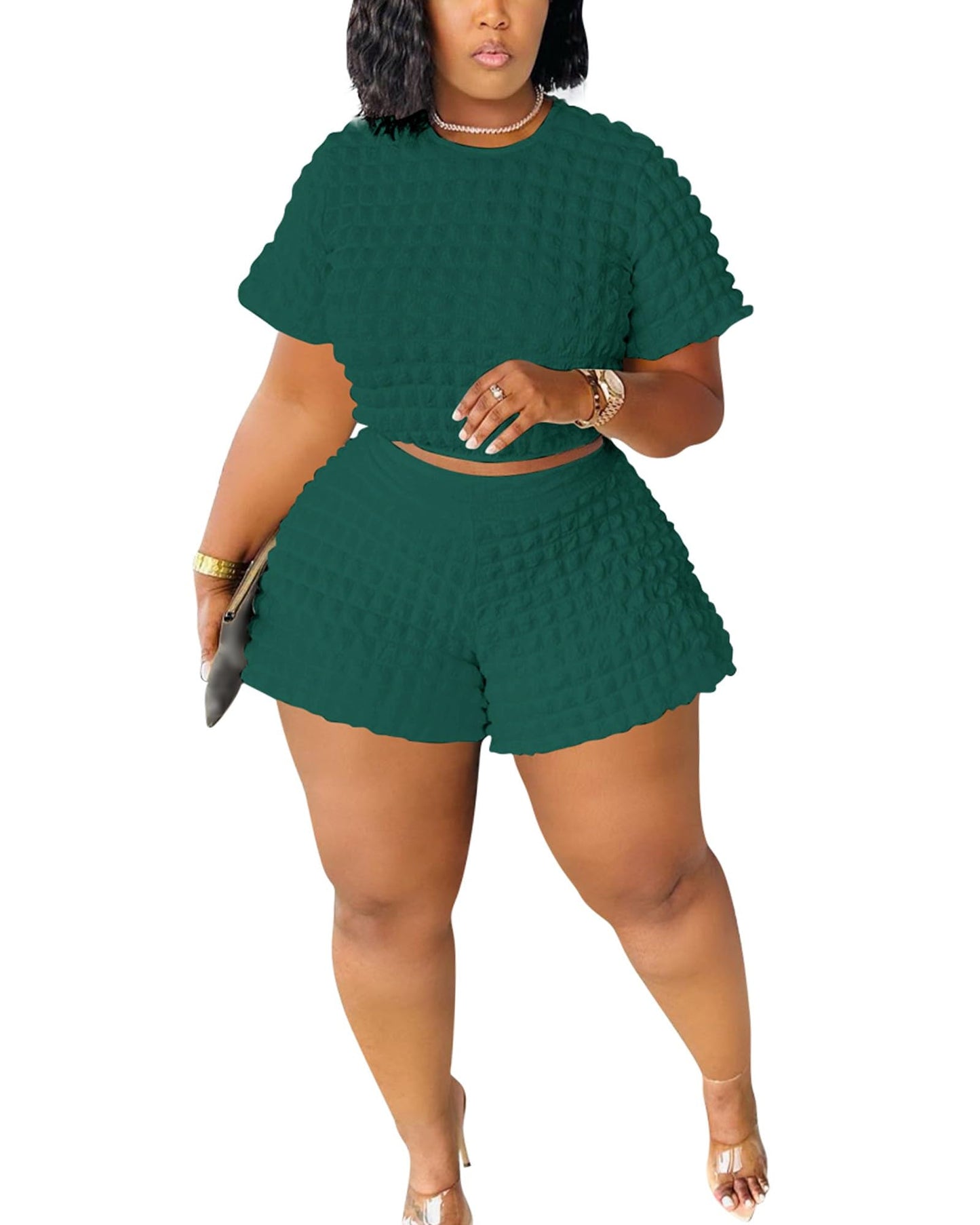 Doweha Womens Two Piece Short Sets for Summer Cute 2 Piece Outfits 2026 Casual Short Sleeve Crop Top And Shorts Matching Sets