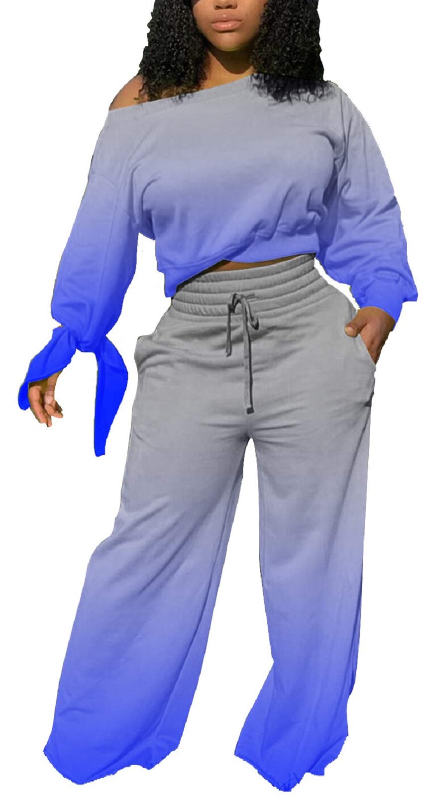 sexycherry Casual 2 Piece Outfits for Women Sexy Long Sleeve Sweatsuit Jogging Long Pants Sets Tracksuit with Pockets