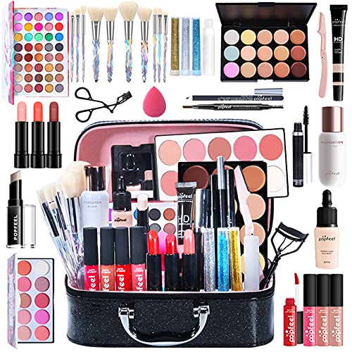 All-in-one Holiday Make up Gift Set | Makeup Kit for Women Full Kit Essential Starter Bundle Include Eyeshadow Palette Lipstick Blush Foundation Concealer Face Powder Mascara Lipgloss Brush