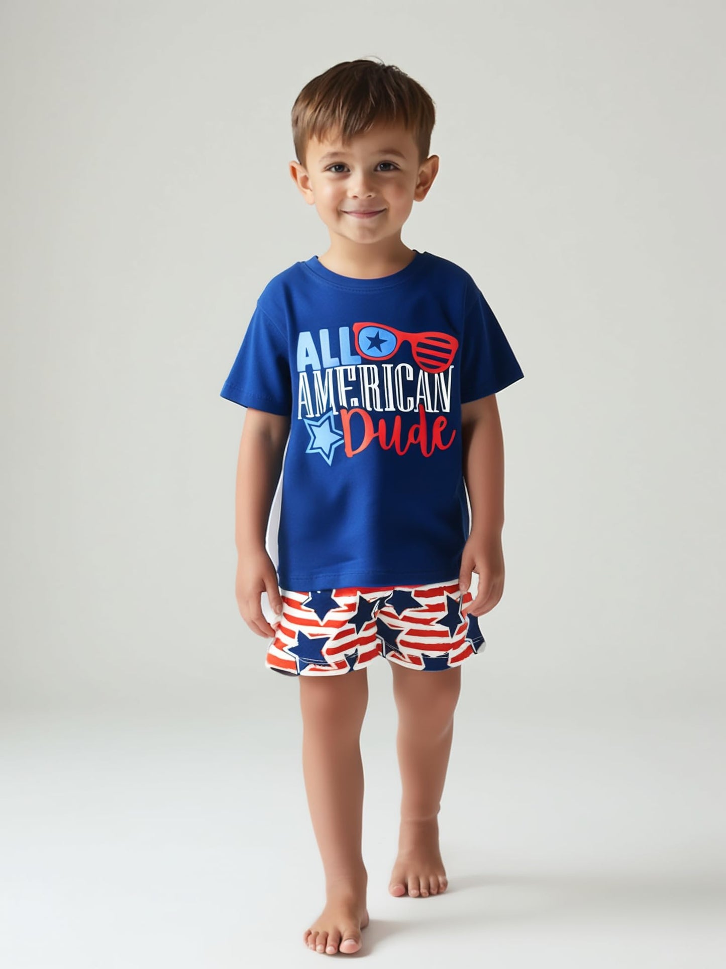 Boys 2pc Shorts Set Outfit Short Sleeve Shirt with Bold Applique Print and Shorts
