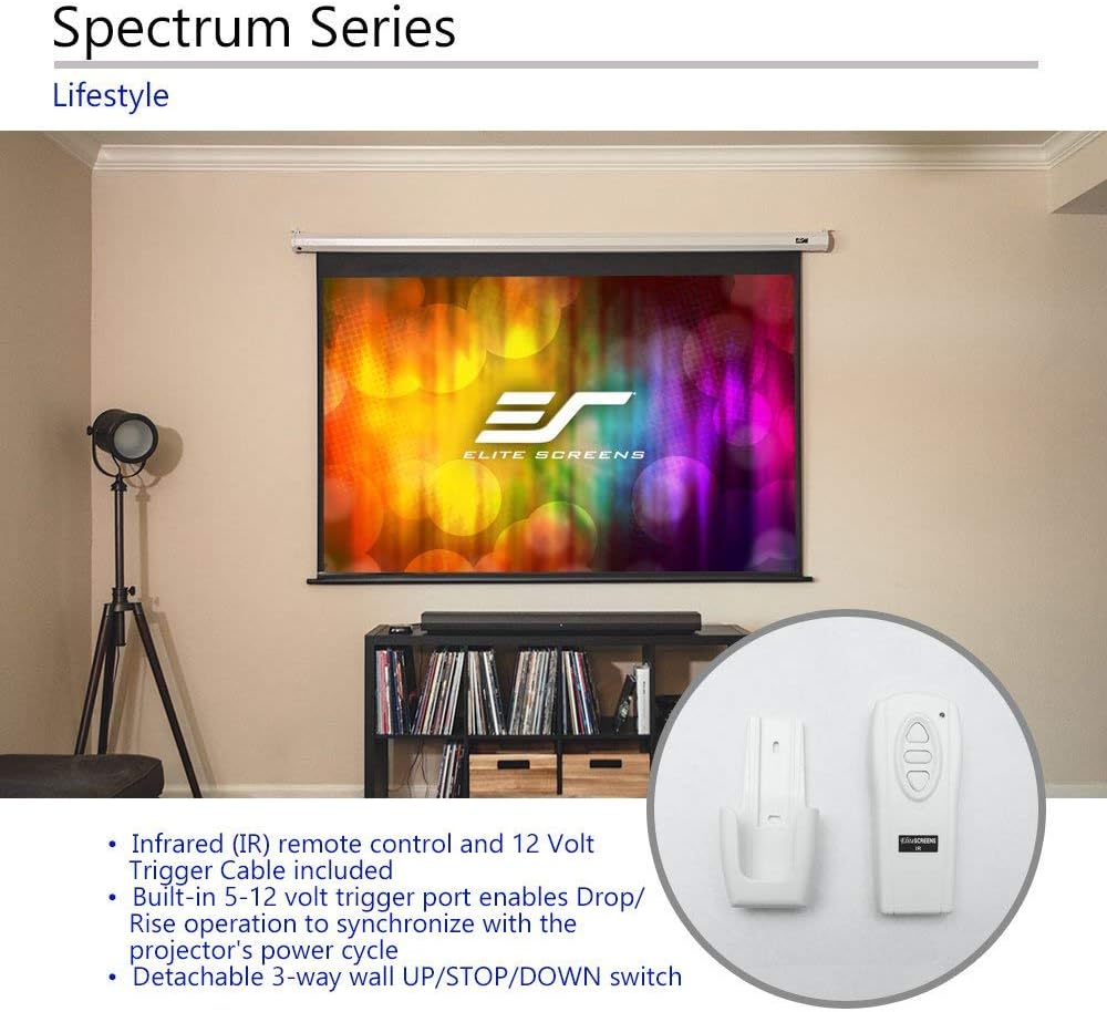 Projector Screen Elite Screens Spectrum RC1 Remote, 180-INCH Diag 16:9, Motorized Projection Screen Movie Home Theater 4K/8K Ultra HD Ready, ELECTRIC180H2