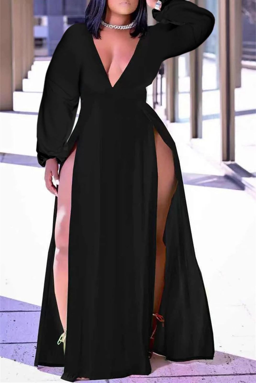 Women's Plus Size Maxi Wrap Dress Sleeveless Deep V Neck Split Dress