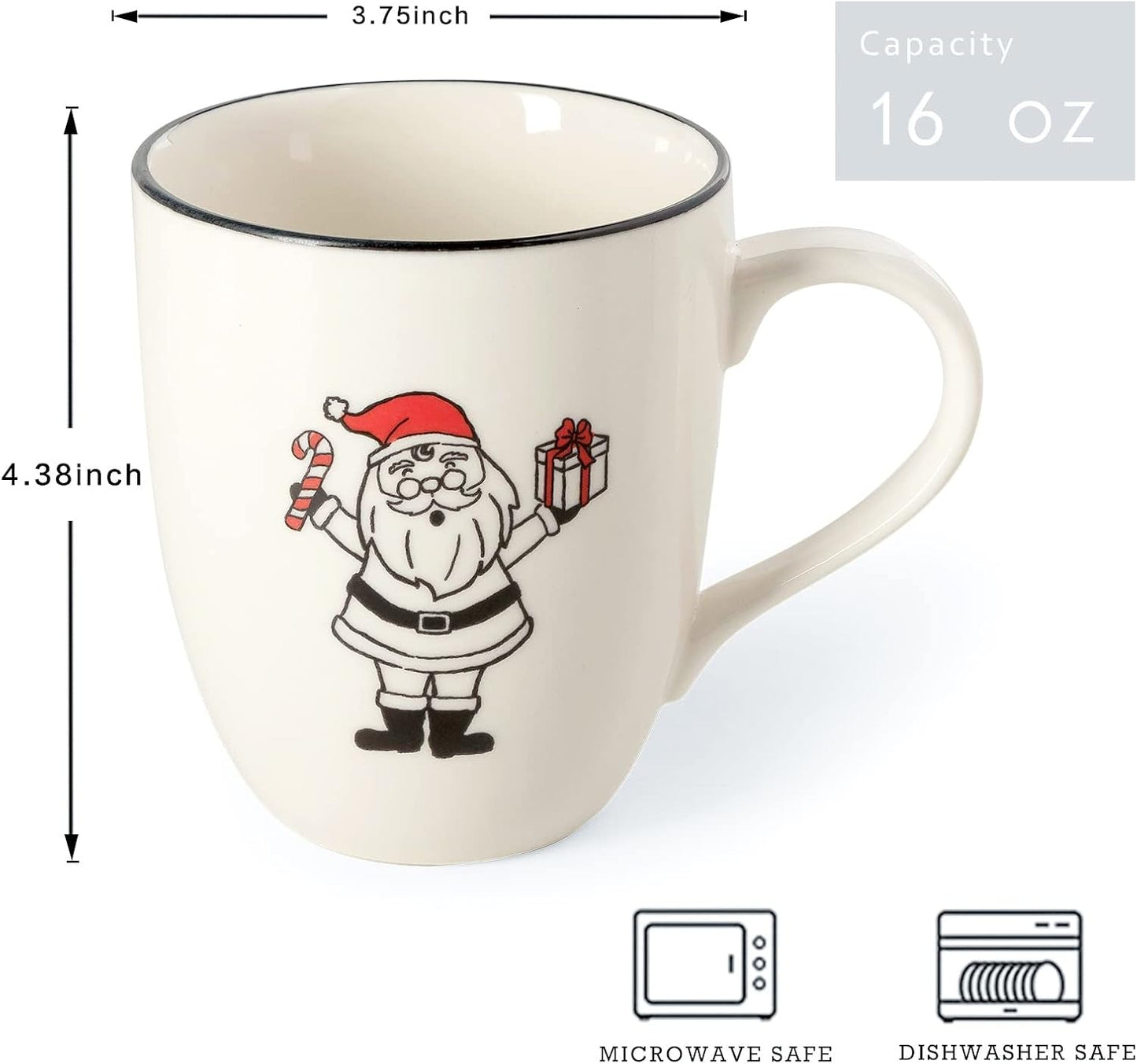 LEHAHA Christmas Coffee Mug Set of 6 – 16 oz Holiday Theme Ceramic Coffee Mugs Perfect for Latte, Tea or Milk, Give as a Christmas Gift to Family or Friends, Assorted Design