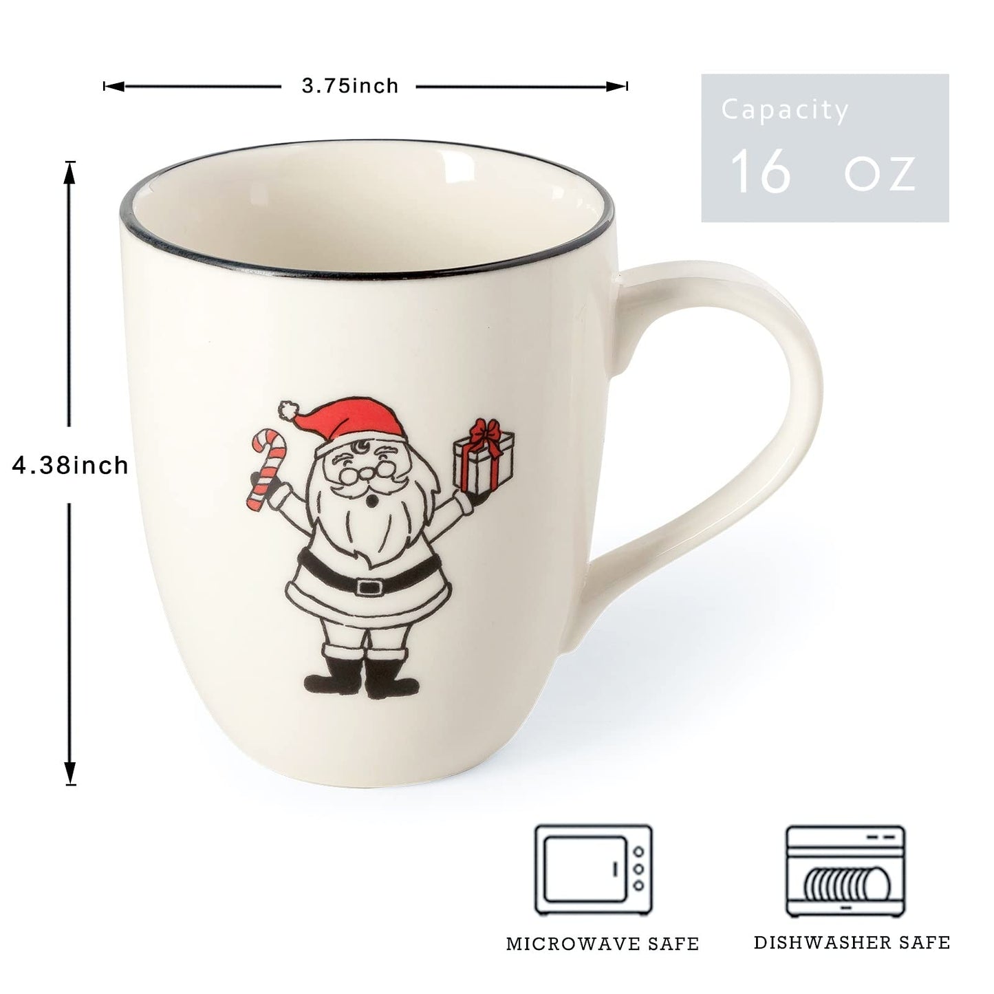 LEHAHA Ceramic Christmas Coffee Mug set,16 OZ Holiday Mugs Set of 6, Festival Coffee Cups with Warm Greeting sayings, Porcelain Christmas Drinkware Ideal for Hot Cocoa, Holiday Tea & Winter Beverages