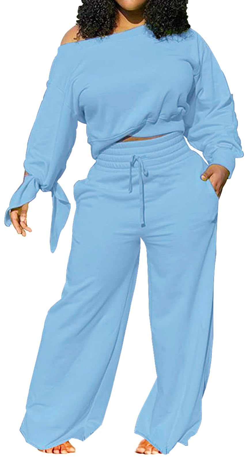 sexycherry Casual 2 Piece Outfits for Women Sexy Long Sleeve Sweatsuit Jogging Long Pants Sets Tracksuit with Pockets