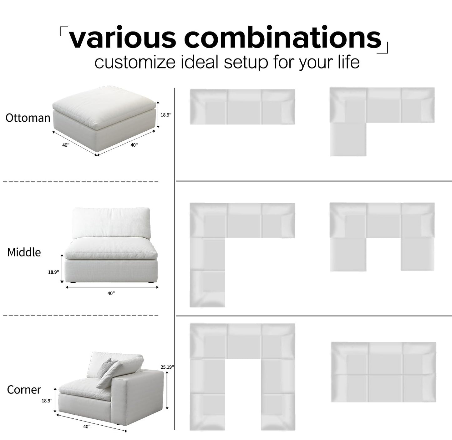 Cloud Modular Sectional Sofa with Storage Ottoman,120" L Shaped Sectional Couches for Living Room,Down Filled Comfort Minimalist Deep Sofa Couches for Office Apartment (White, 3 Seater+1 Ottoman)
