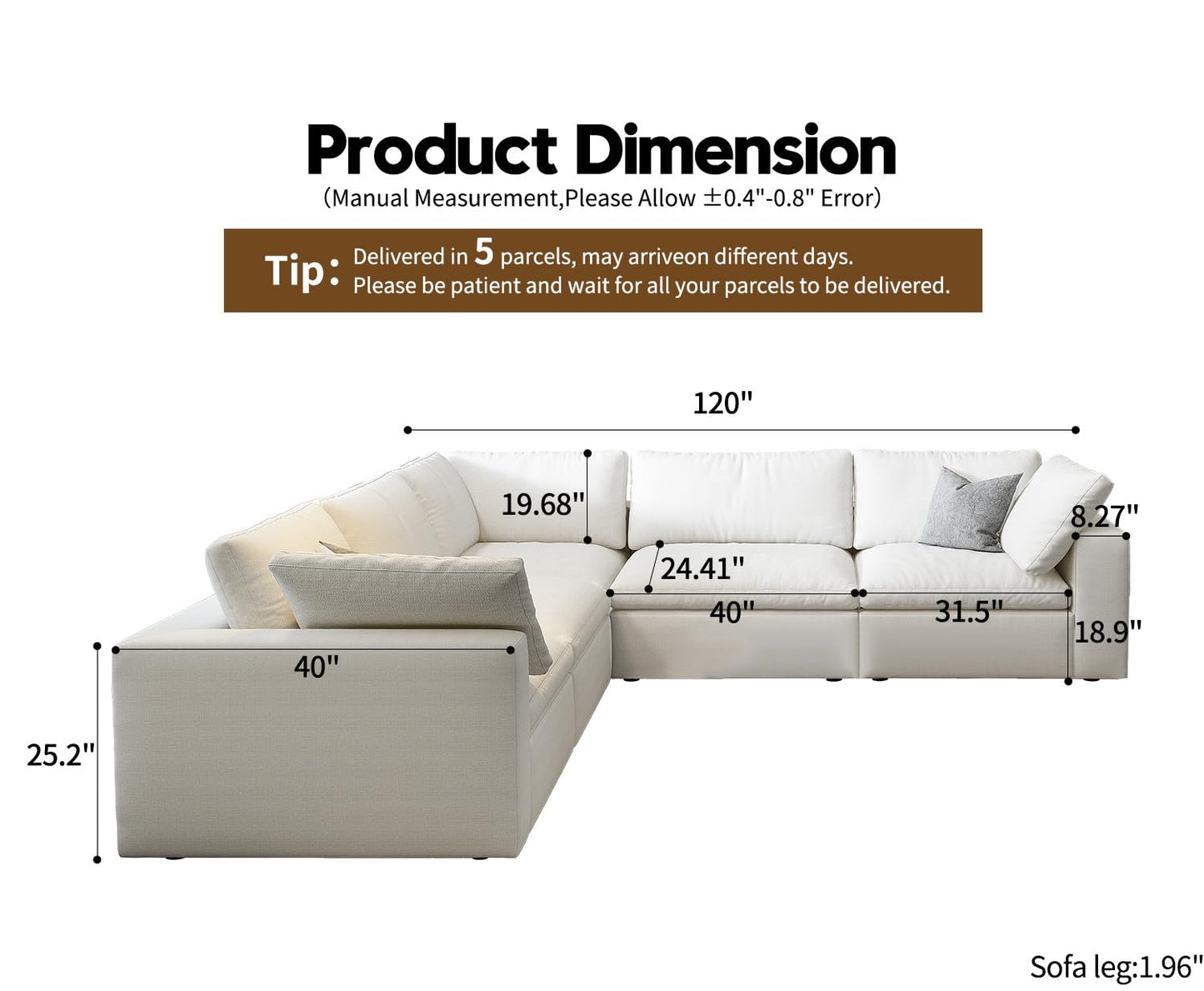 Cloud Modular Sectional Sofa with Storage Ottoman,120" L Shaped Sectional Couches for Living Room,Down Filled Comfort Minimalist Deep Sofa Couches for Office Apartment (White, 3 Seater+1 Ottoman)