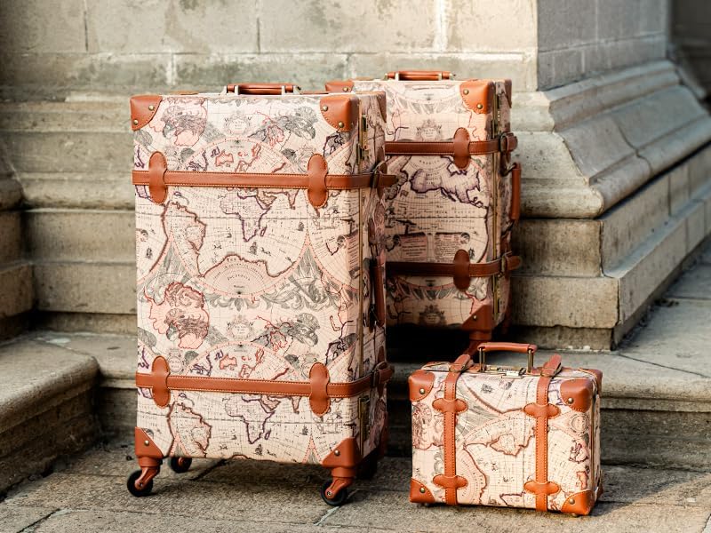urecity Vintage Luggage Sets of 3 Piece - Hardside Lightweight Spinner Suitcases - Retro Travel Set includes Under Seat Train Case, 26"+20"+12"