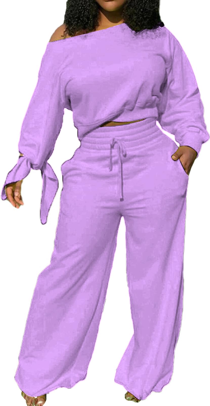 sexycherry Casual 2 Piece Outfits for Women Sexy Long Sleeve Sweatsuit Jogging Long Pants Sets Tracksuit with Pockets