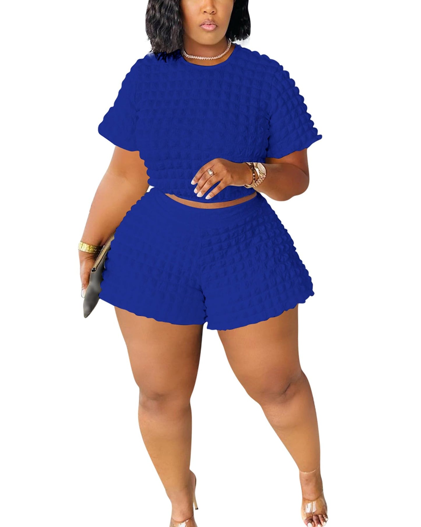 Doweha Womens Two Piece Short Sets for Summer Cute 2 Piece Outfits 2026 Casual Short Sleeve Crop Top And Shorts Matching Sets