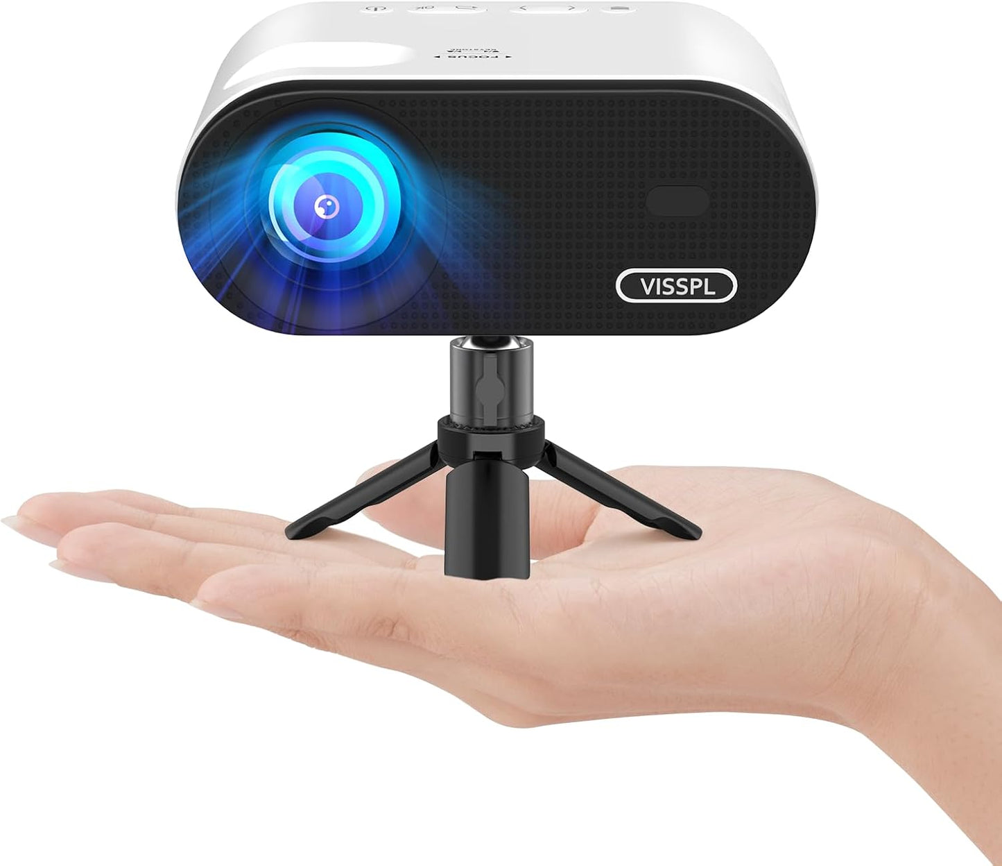 Mini Projector, VISSPL Full HD 1080P Video Projector, Portable Outdoor Projector with Tripod, Kids Gift, Home Theater Movie Phone Projector Compatible with Android/iOS/Windows/TV Stick/HDMI/USB