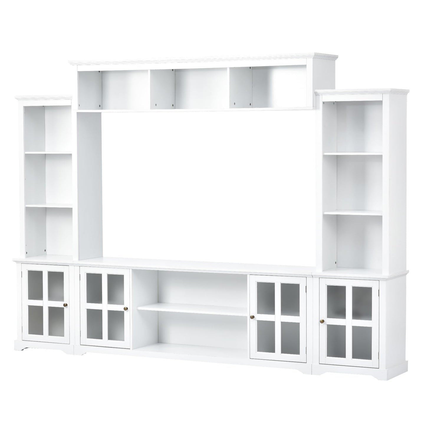 103" Minimalist Entertainment Center Wall Unit Set with Bridge for TVs Up to 75'',Ample Storage Space TV Stand W/Adjustable Shelves,Modernist Large Media Console for Living Room,White
