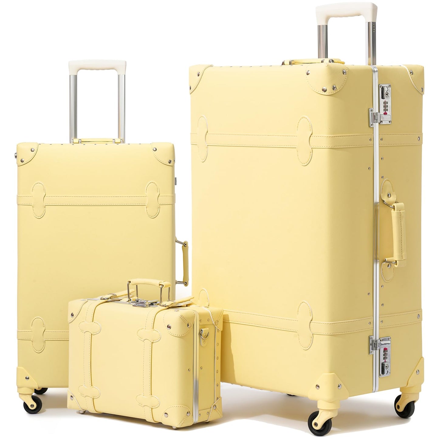 urecity Vintage Luggage Sets of 3 Piece - Hardside Lightweight Spinner Suitcases - Retro Travel Set includes Under Seat Train Case, 26"+20"+12"