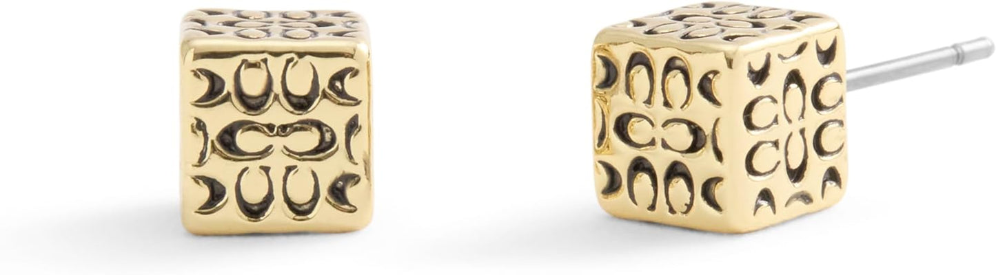 कोच महिलाओं के सिग्नेचर क्विल्टेड क्यूब स्टड इयररिंग्स 