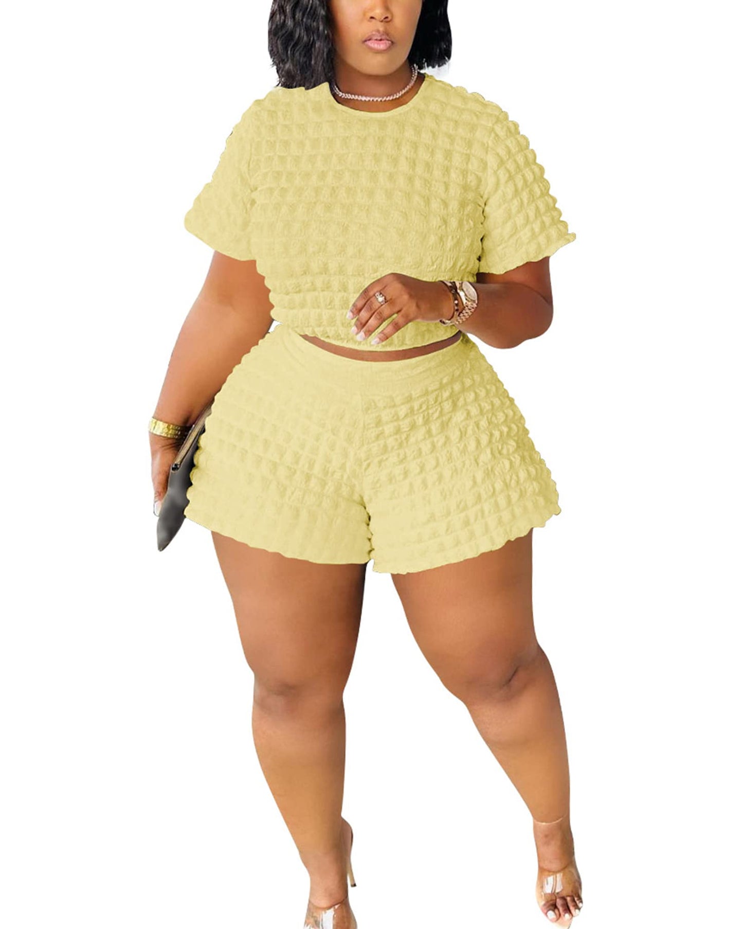 Doweha Womens Two Piece Short Sets for Summer Cute 2 Piece Outfits 2026 Casual Short Sleeve Crop Top And Shorts Matching Sets