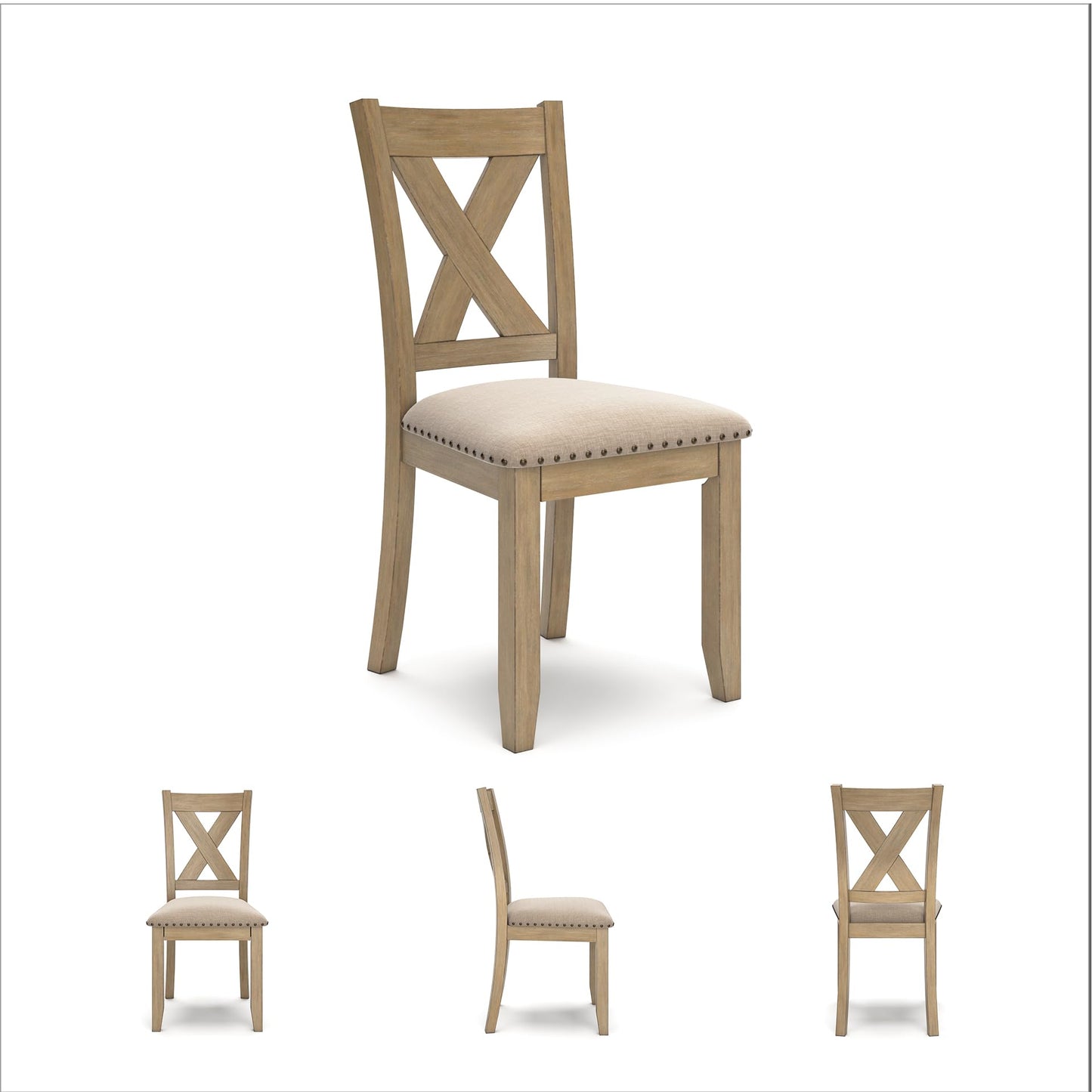 Signature Design by Ashley Skempton Cottage Dining Room Table Set with 6 Upholstered Chairs, Whitewash