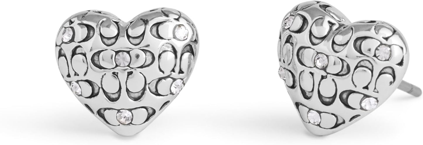 COACH Women's Signature Quilted Heart Stud Earrings