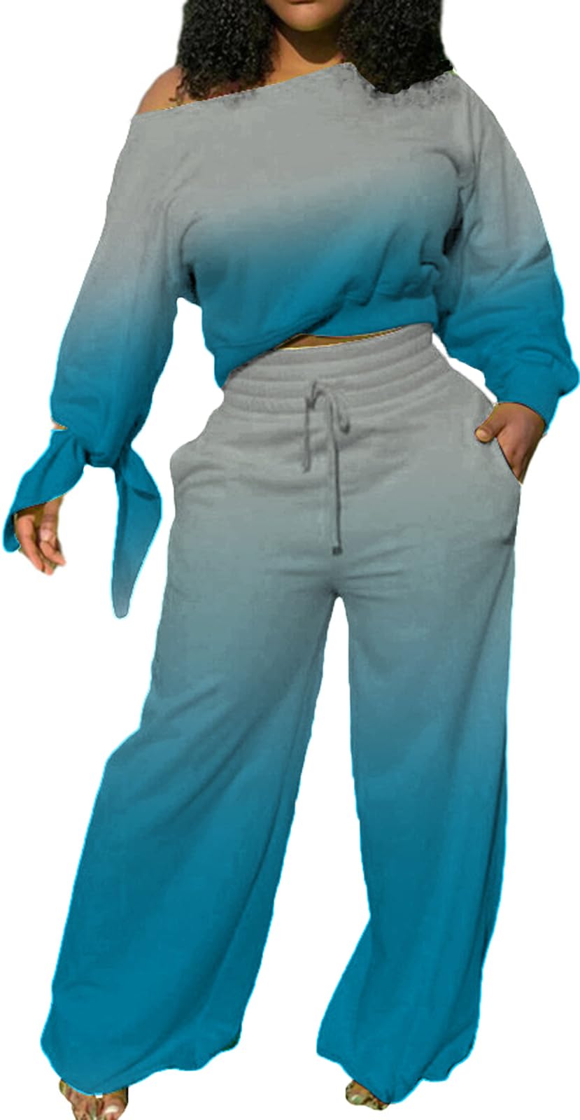 sexycherry Casual 2 Piece Outfits for Women Sexy Long Sleeve Sweatsuit Jogging Long Pants Sets Tracksuit with Pockets