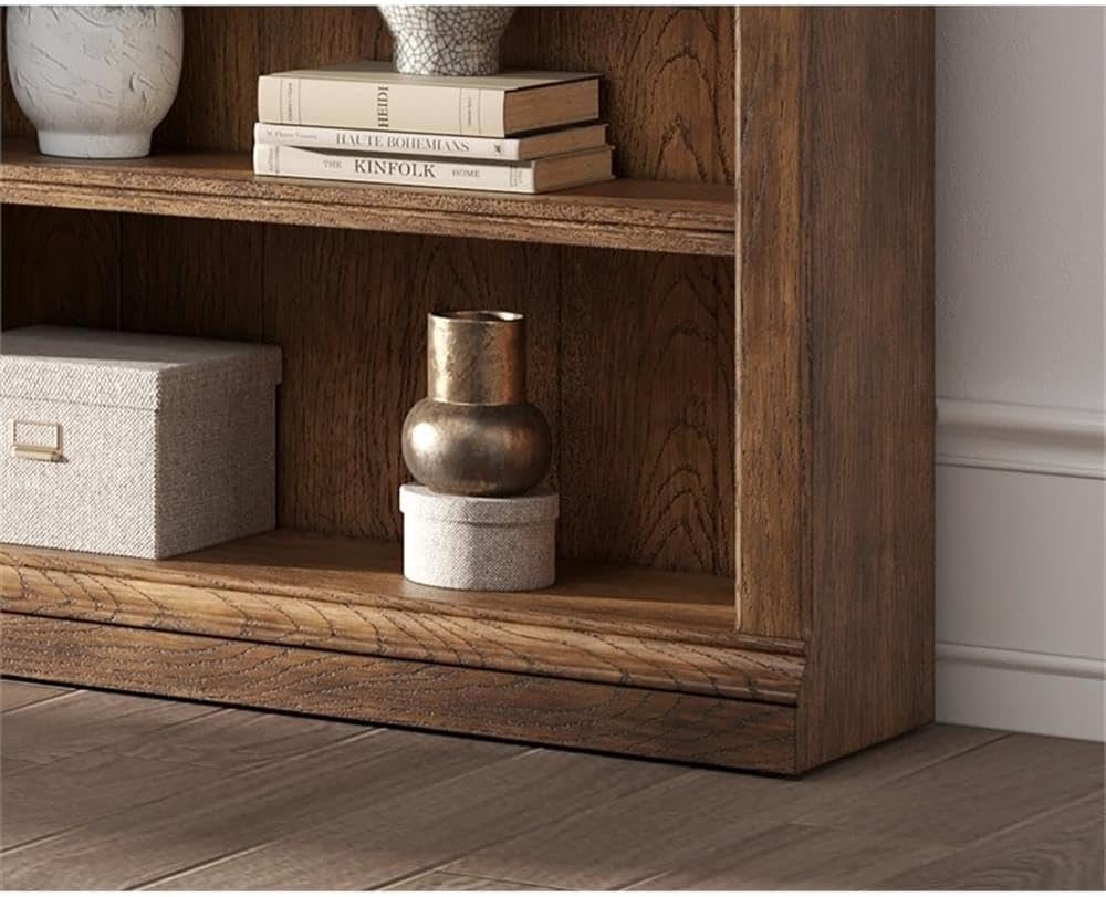 Martin Furniture Traditional 8' Tall Bookcase Wall with Ladder, Storage Organizer, Display Shelf Unit for Office, Living Room, Brown