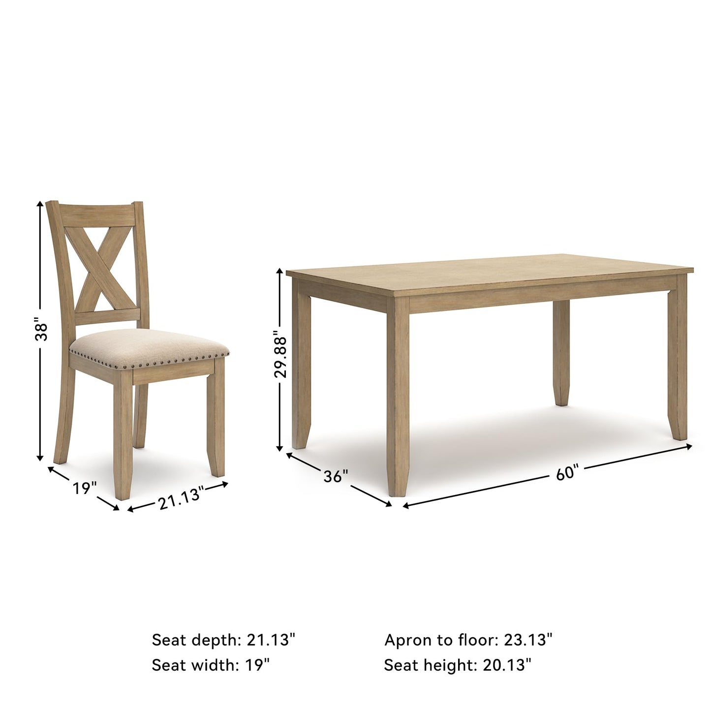 Signature Design by Ashley Skempton Cottage Dining Room Table Set with 6 Upholstered Chairs, Whitewash