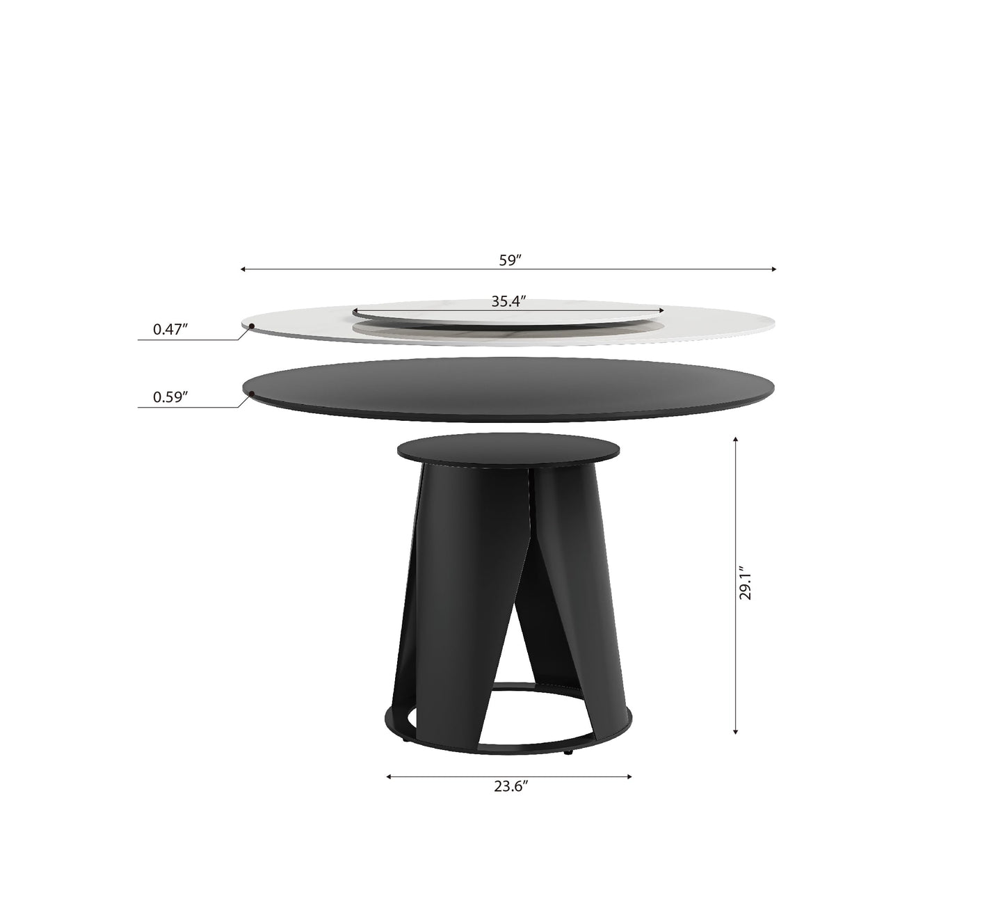 59" Round Dining Table Set for 8 with Lazy Susan Modern Sintered Stone 9 Pieces Dining Room Table Set with 8 Chairs and 31.5" Round Turntable