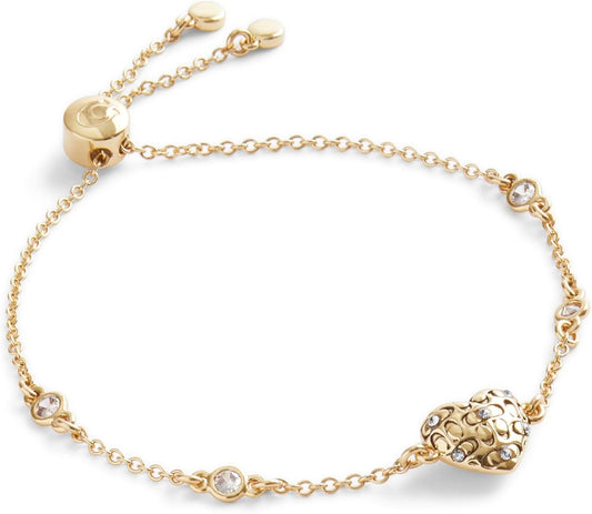 Coach, Women's, Signature Quilted Heart Slider Bracelet, Crystal/Gold, One Size