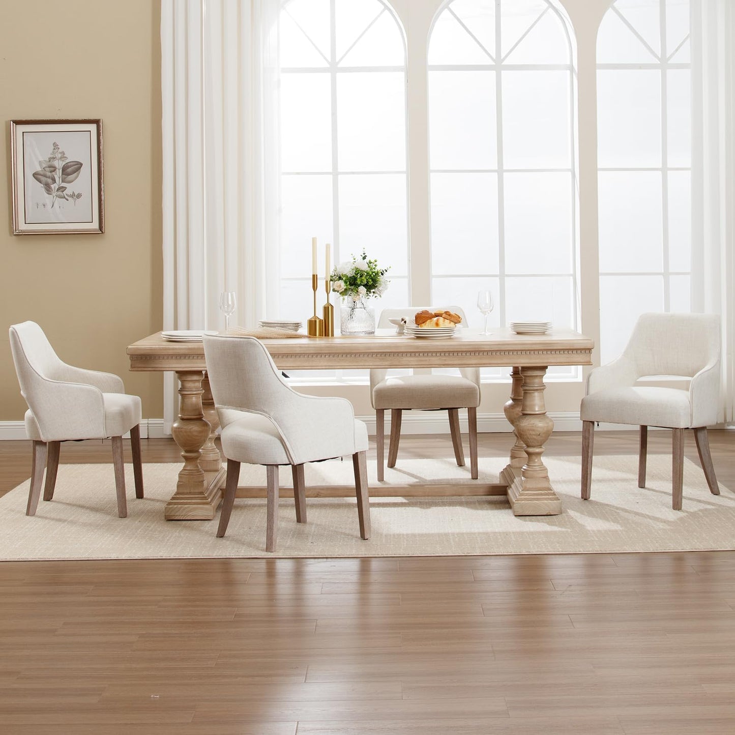 Linen Dining Chairs Set of 4 Upholstered Accent Chairs Side Chair with Wood Legs for Living Room/Dining Room/Bedroom/Restaurant, Cream