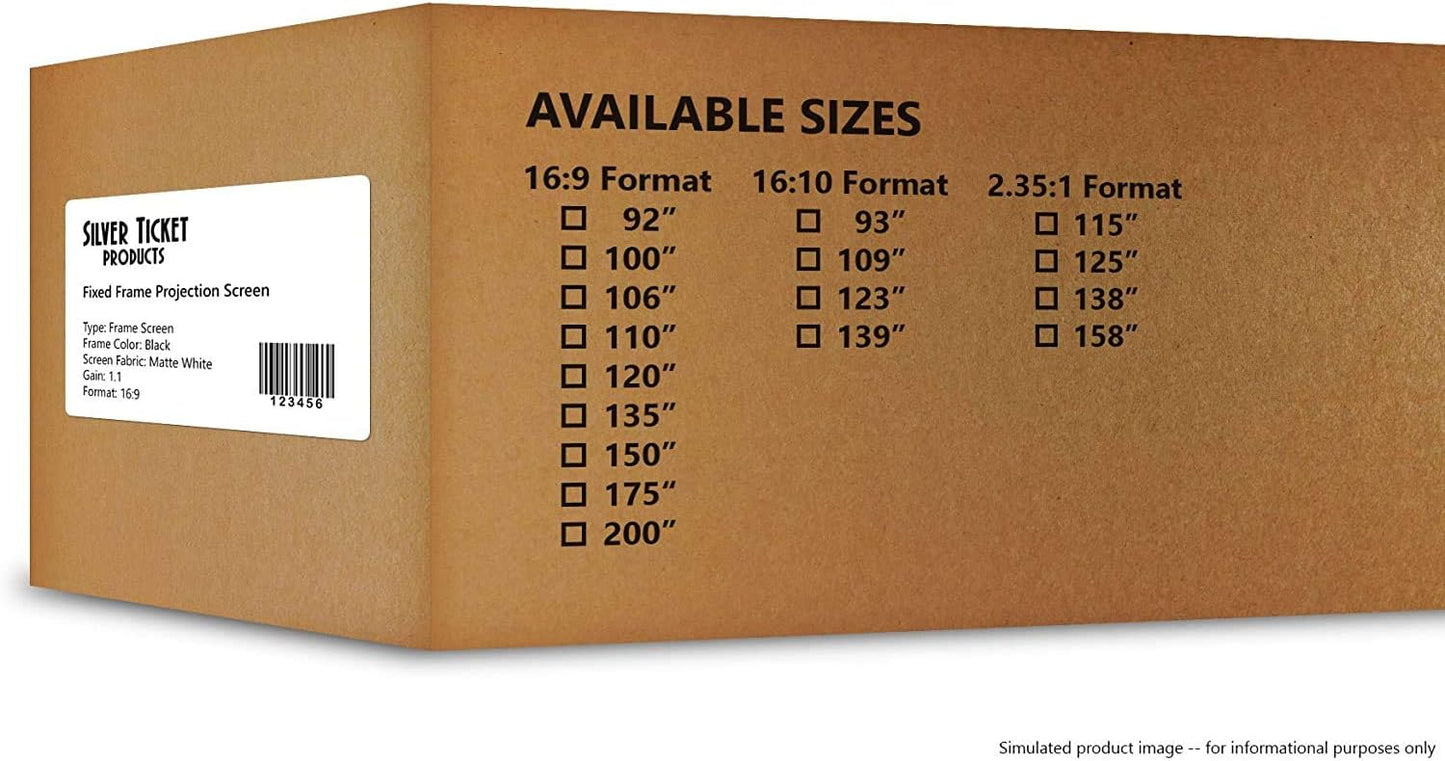 Silver Ticket Products STR Series 6 Piece White 1.1 Gain 120" Diagonal 16:9 Format Projection Screen, Aluminum Frame, Wall Mounted, 109.25x63.625 inches STR-169120